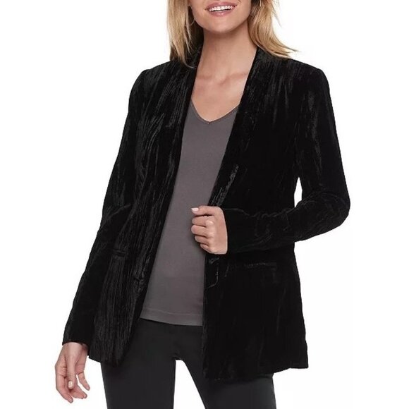 APT. 9 Velvet Boyfriend Blazer Large Black Crushed Velvet Jacket - Picture 2 of 10